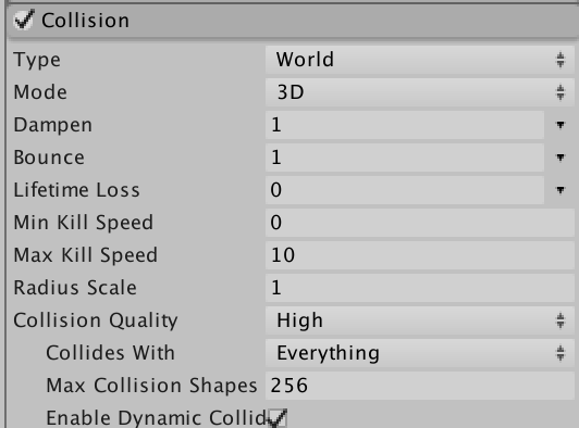Unity particle collision menu